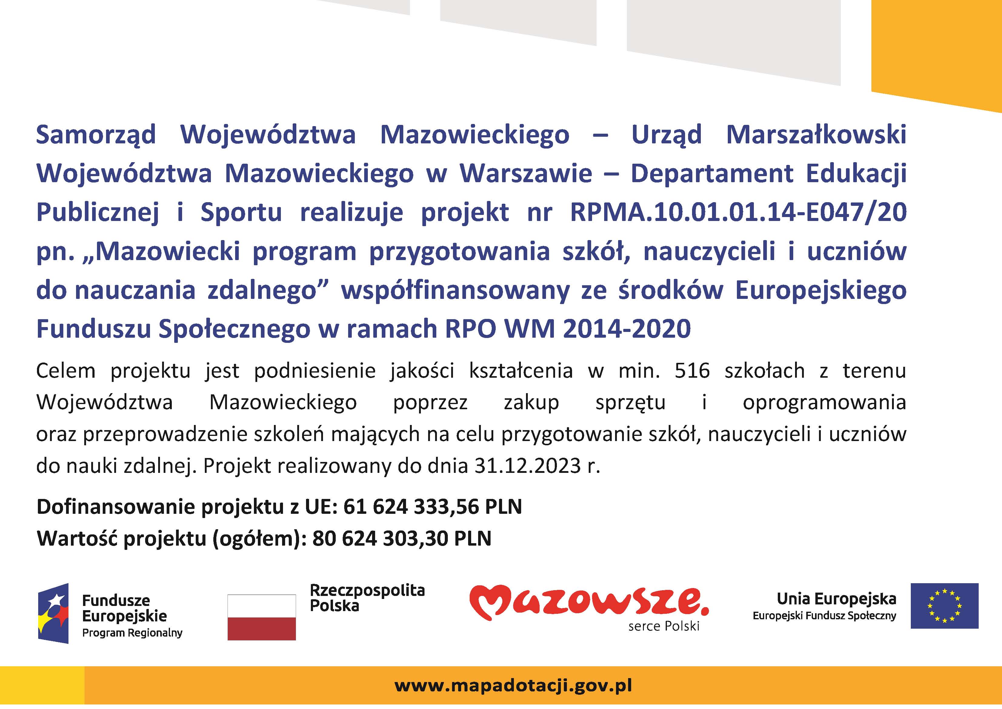 „Mazowiecki program przygotowania szkół, nauczycieli i uczniów do nauczania zdalnego”