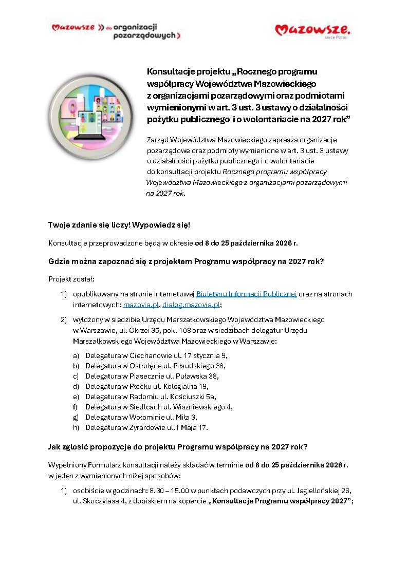 Roczny program współpracy WM z organizacjami pozarządowymi 